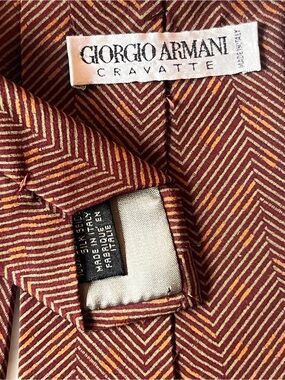 Vintage Giorgio Armani Brown Chevron Silk Tie